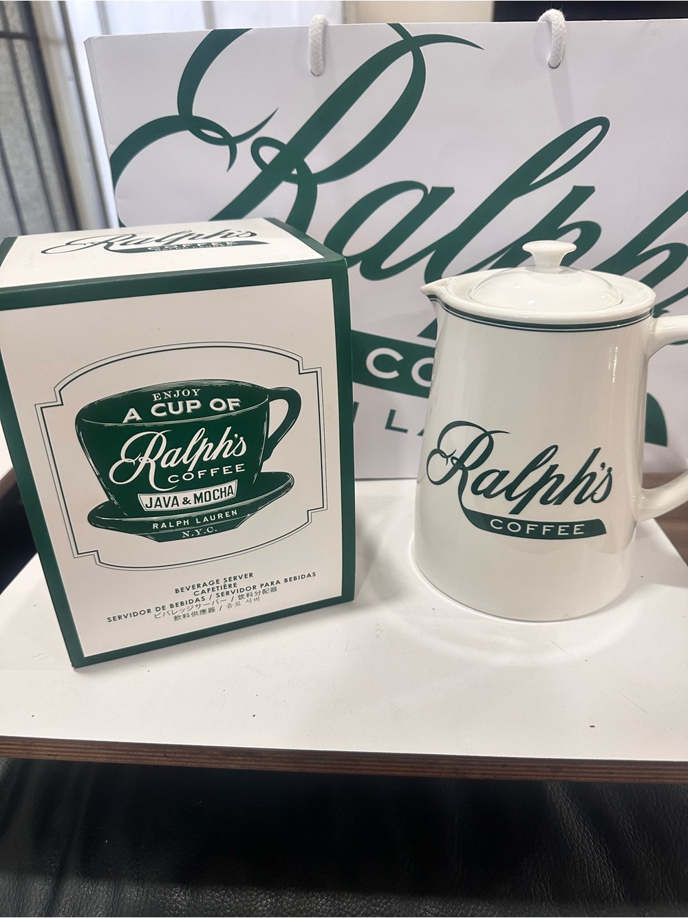 Ralph's Coffee Ceramic Coffee Server - White with Dark Green Logo